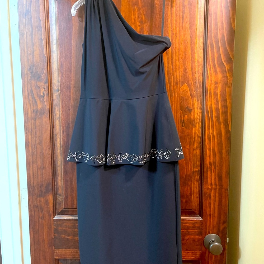 Sleek one-shouldered Chiara Boni peplum gown.